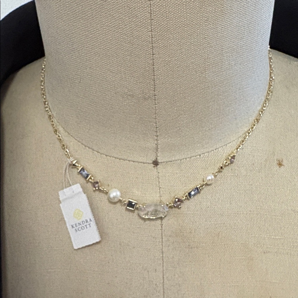 Kendra Scott Gold Necklace with Pearl and Crystal Accents